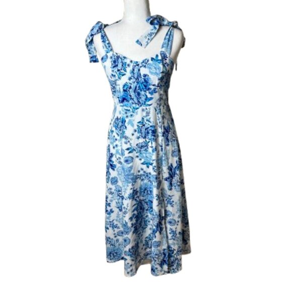 SHEIN Blue & White Floral Toile Midi Sundress Dress Size Small - Picture 1 of 12